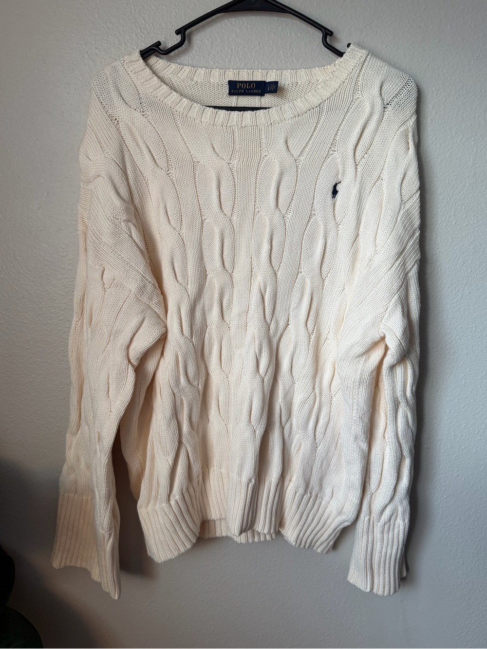Polo Ralph Lauren Cable Knit Sweater Ivory Cream Preppy Old Money Women’s L